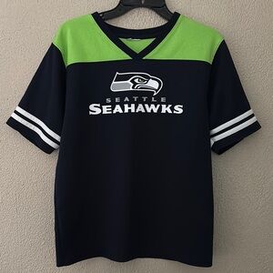 Youth Seattle Seahawks NFL Team Apparel Jersey Blue V Neck Short Sleeve, Large